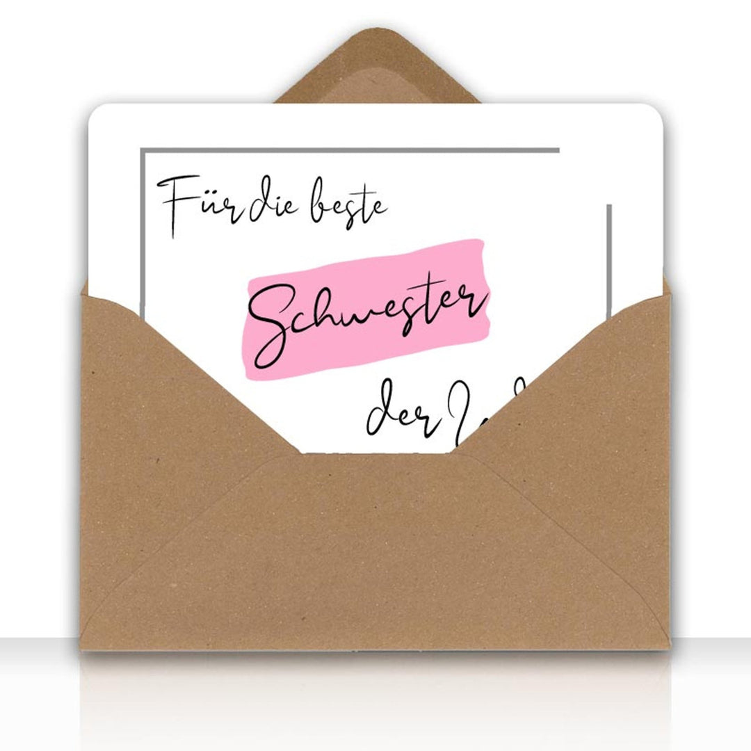 Grusskarte Message Liebe FÜR DIE BESTE SCHWESTER DER WELT mit Kraftpapier DIN C6 Umschlag - all - yours24