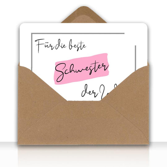 Grusskarte Message Liebe FÜR DIE BESTE SCHWESTER DER WELT mit Kraftpapier DIN C6 Umschlag - all - yours24
