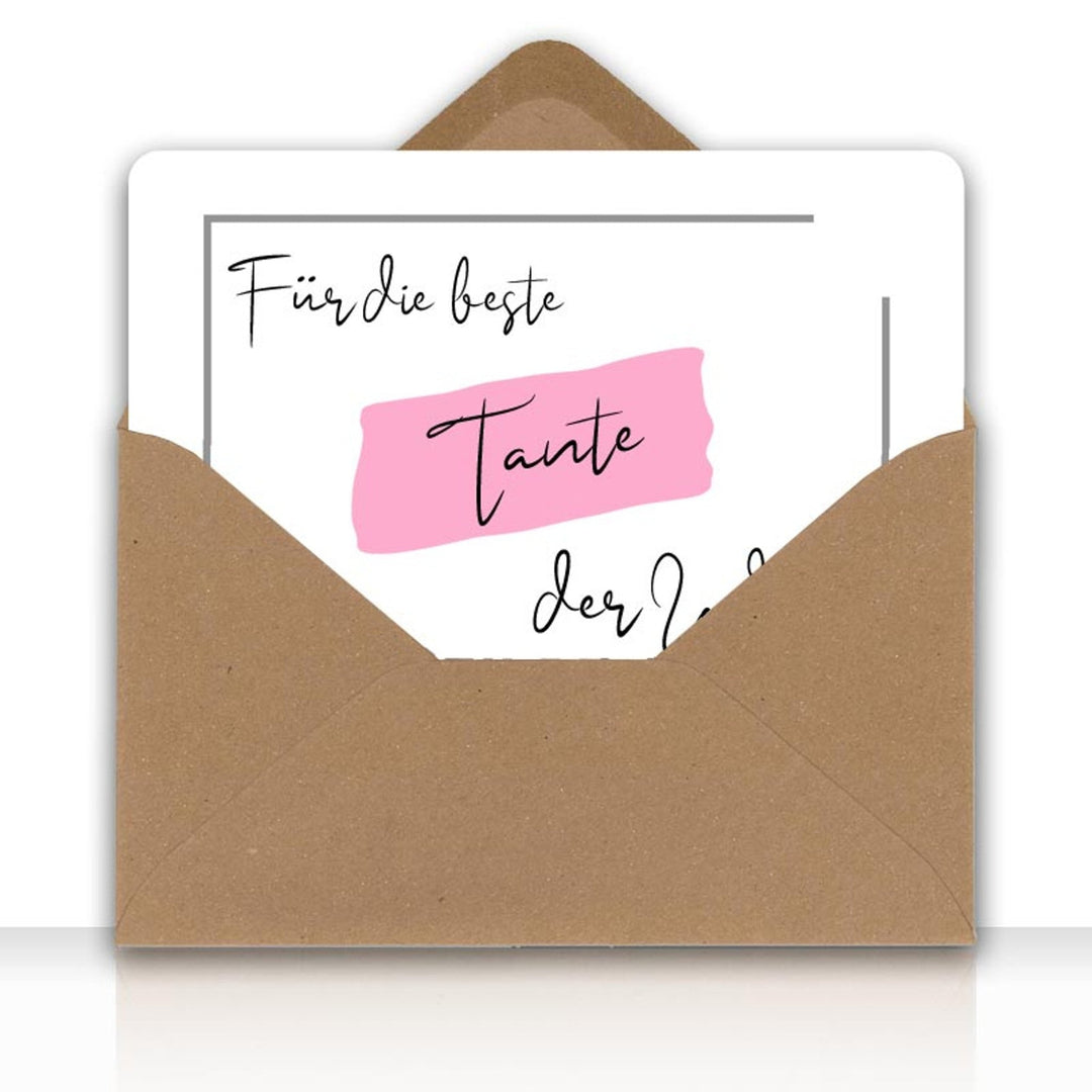 Grusskarte Message Liebe FÜR DIE BESTE TANTE DER WELT mit Kraftpapier DIN C6 Umschlag - all - yours24
