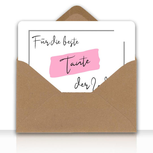 Grusskarte Message Liebe FÜR DIE BESTE TANTE DER WELT mit Kraftpapier DIN C6 Umschlag - all - yours24