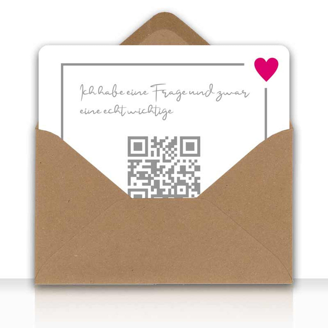 Karte QR - Code Message Liebe " Ich habe eine Frage und zwar eine echt wichtige " mit Kraftpapier DIN C6 Umschlag - all - yours24