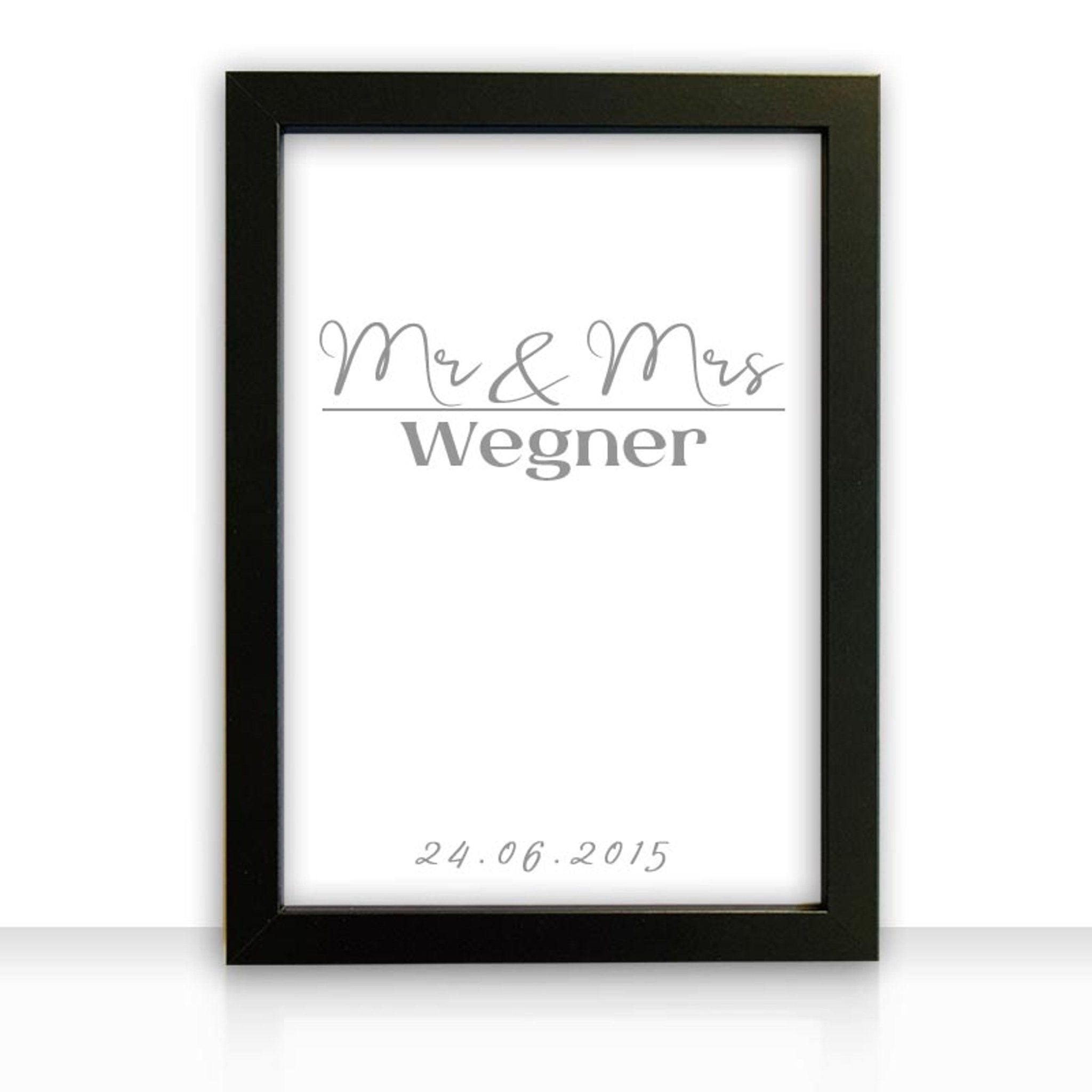 Kunstdruck Poster Bild Mr & Mrs II mit edlem schwarzen Bilderrahmen personalisiert Name Datum - all - yours24