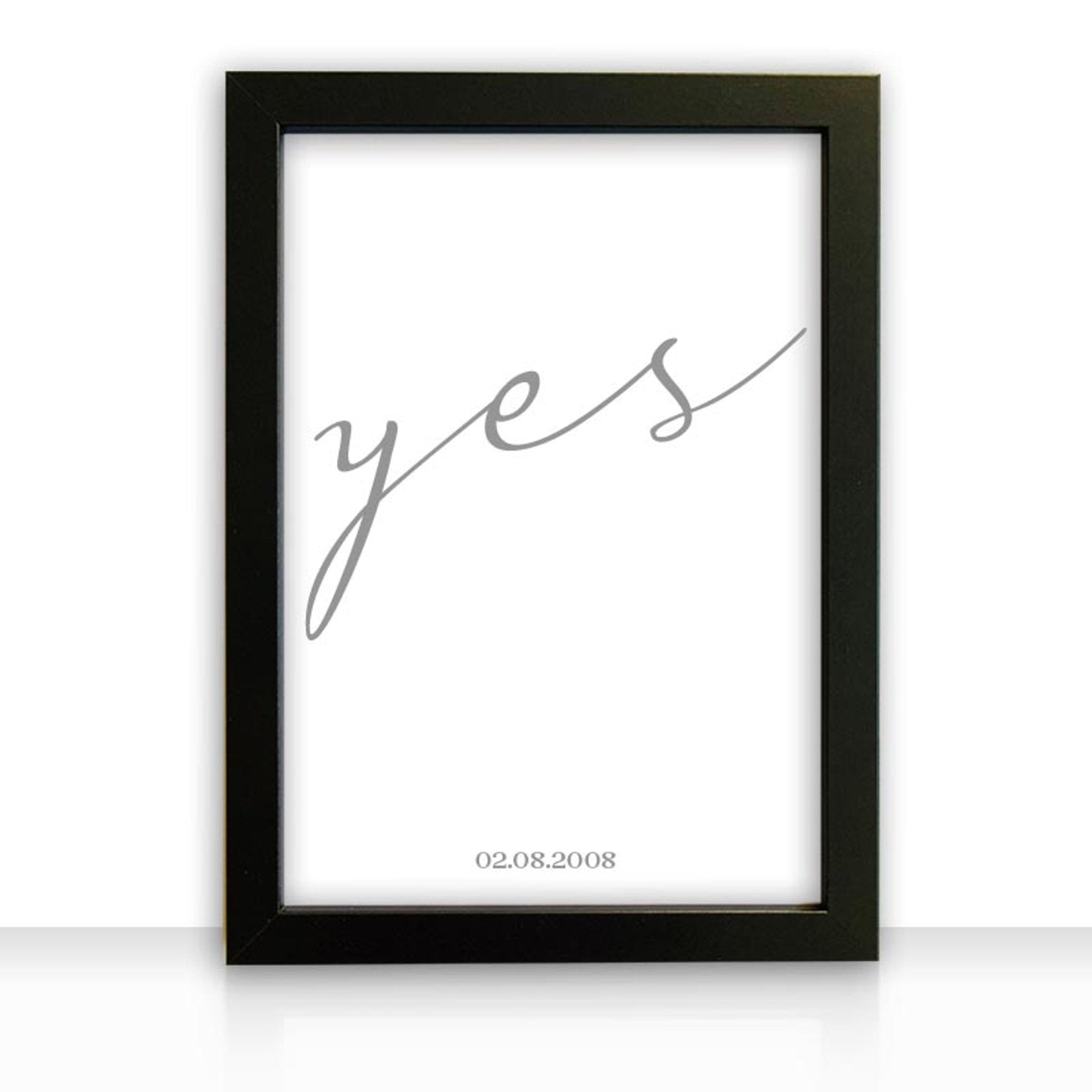 Kunstdruck Poster Bild YES mit edlem schwarzen Bilderrahmen personalisiert Datum - all - yours24