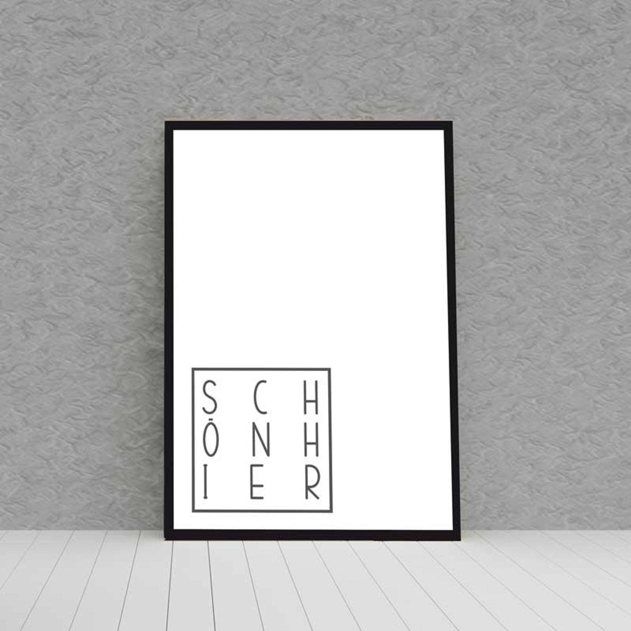 Kunstdruck Poster SCHÖN HIER mit edlem schwarzen Bilderrahmen - all - yours24