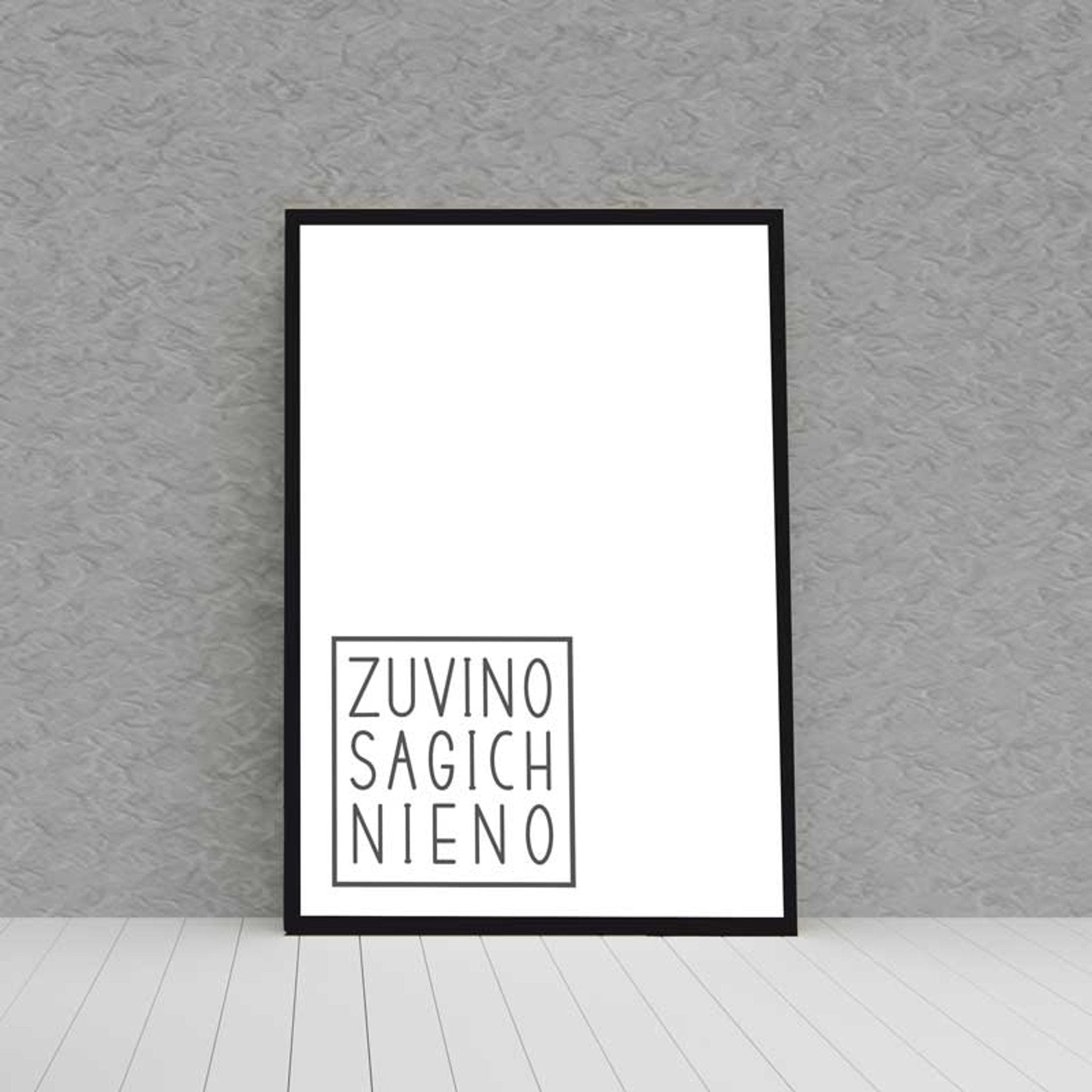 Kunstdruck Poster ZU VINO SAG ICH NIE NO mit edlem schwarzen Bilderrahmen - all - yours24