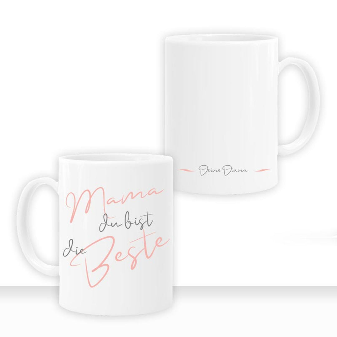 Geschenkidee Tasse personalisiert " Mama Du bist die Beste "  Liebe Namen Vorderseite und Rückseite