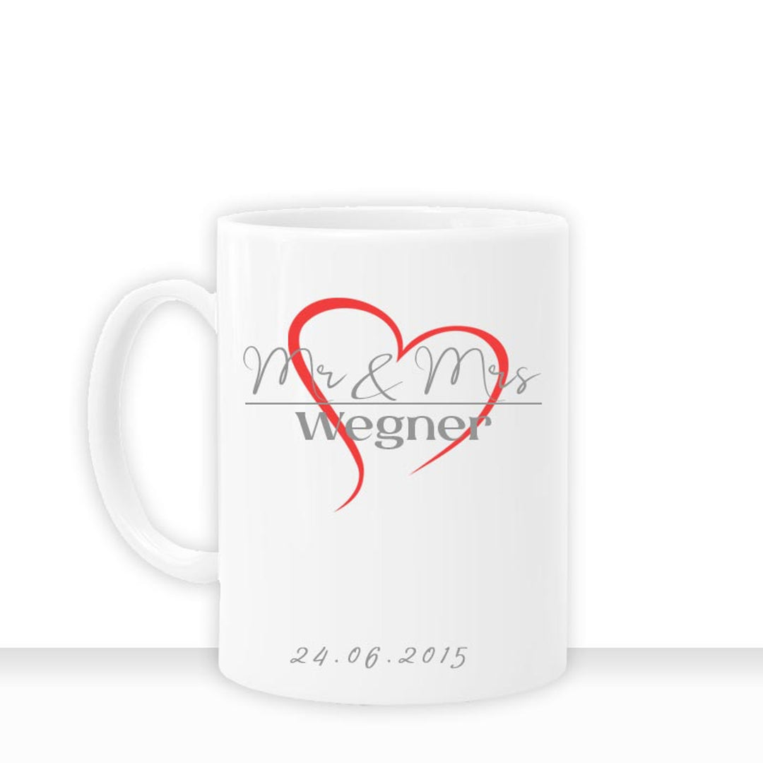 all-yours24 Tasse MR & MRS III Geschenkideen Tasse mit Spruch Geschenke Kaffee-Tasse personalisiert Name Datum