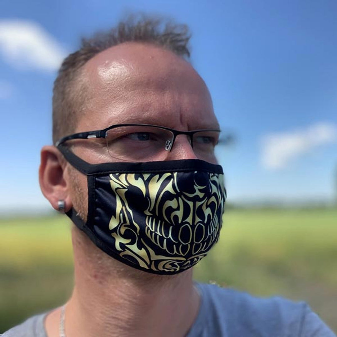 Mund - Nasen - Maske goldener Totenkopf Community - Maske 2 lagig waschbar - all - yours24