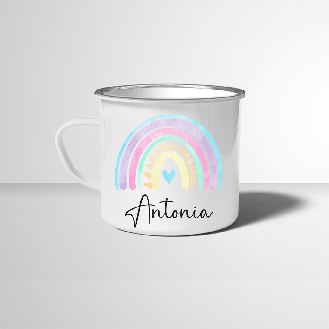 Personalisierte Emailletasse Emaillebecher Regenbogen 1 mit Namen persönliches Geschenk Namenstasse - all - yours24