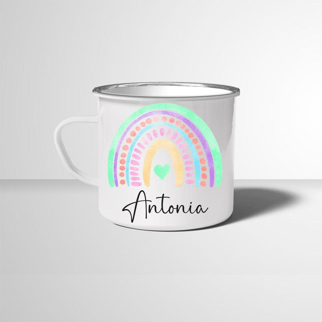 Personalisierte Emailletasse Emaillebecher Regenbogen 2 mit Namen persönliches Geschenk Namenstasse - all - yours24