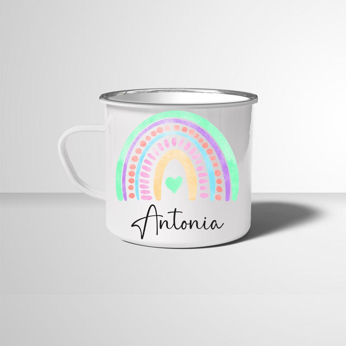 Personalisierte Emailletasse Emaillebecher Regenbogen 2 mit Namen persönliches Geschenk Namenstasse - all - yours24