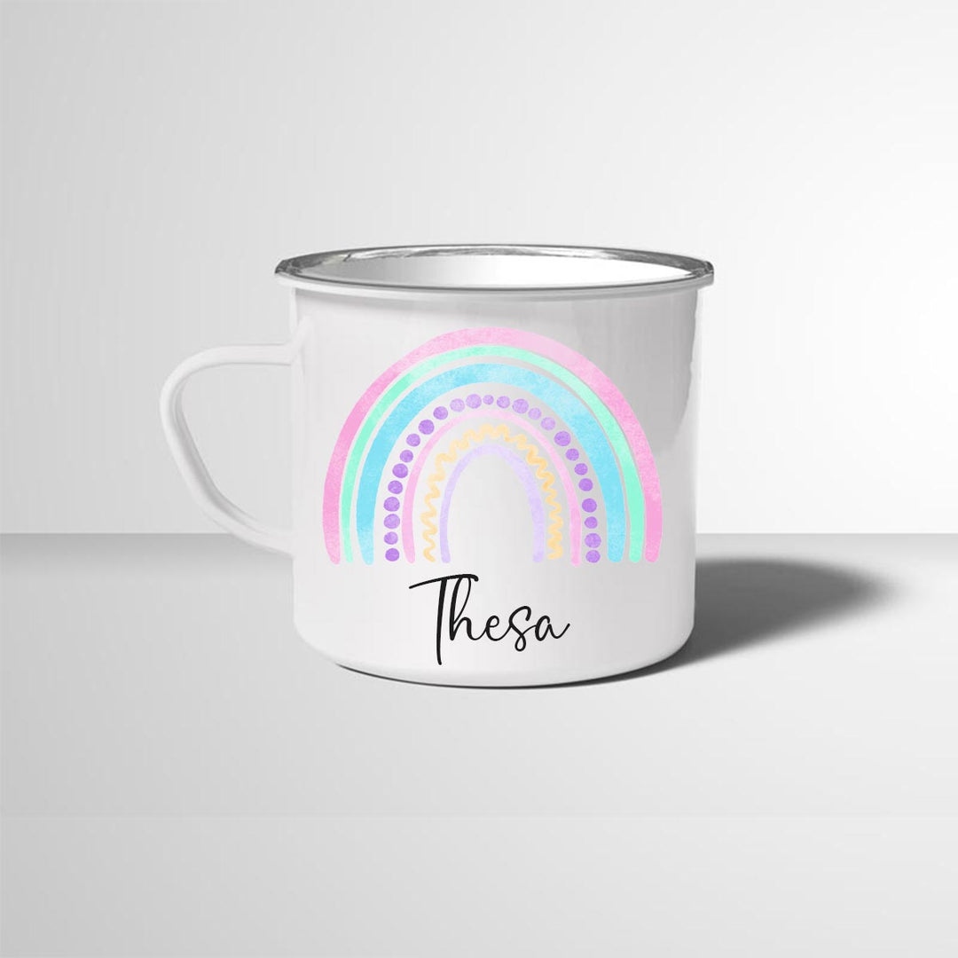 Personalisierte Emailletasse Emaillebecher Regenbogen 4 mit Namen persönliches Geschenk Namenstasse - all - yours24