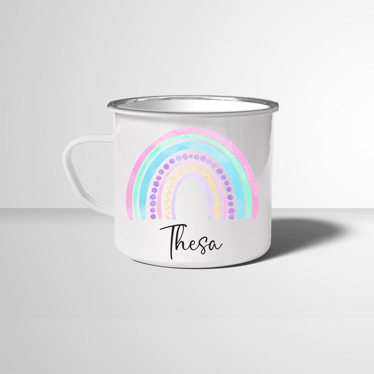 Personalisierte Emailletasse Emaillebecher Regenbogen 4 mit Namen persönliches Geschenk Namenstasse - all - yours24