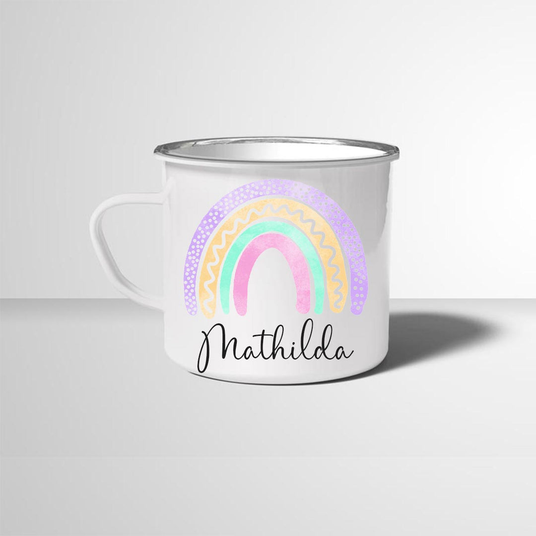 Personalisierte Emailletasse Emaillebecher Regenbogen 5 mit Namen persönliches Geschenk Namenstasse - all - yours24