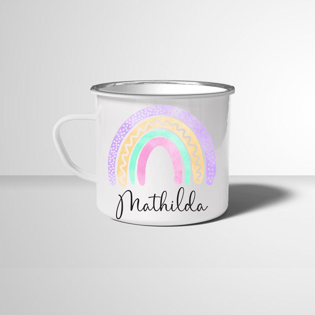 Personalisierte Emailletasse Emaillebecher Regenbogen 5 mit Namen persönliches Geschenk Namenstasse - all - yours24