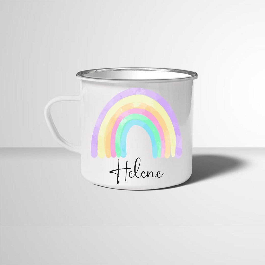 Personalisierte Emailletasse Emaillebecher Regenbogen 6 mit Namen persönliches Geschenk Namenstasse - all - yours24