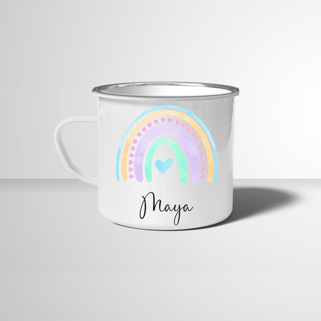 Personalisierte Emailletasse Emaillebecher Regenbogen 7 mit Namen persönliches Geschenk Namenstasse - all - yours24