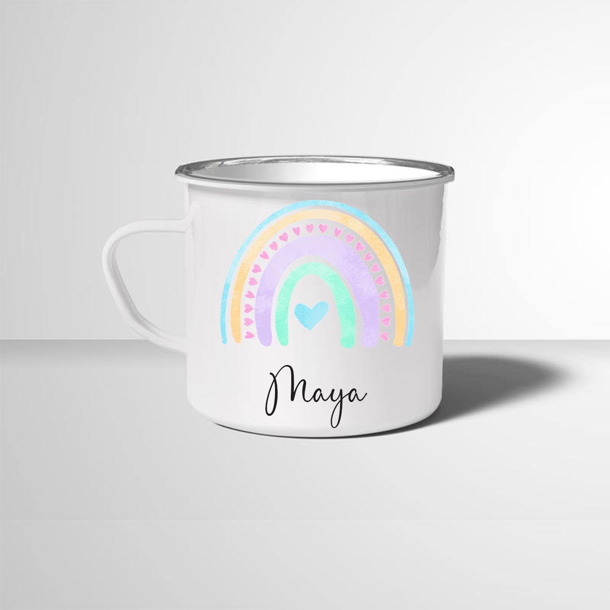 Personalisierte Emailletasse Emaillebecher Regenbogen 7 mit Namen persönliches Geschenk Namenstasse - all - yours24