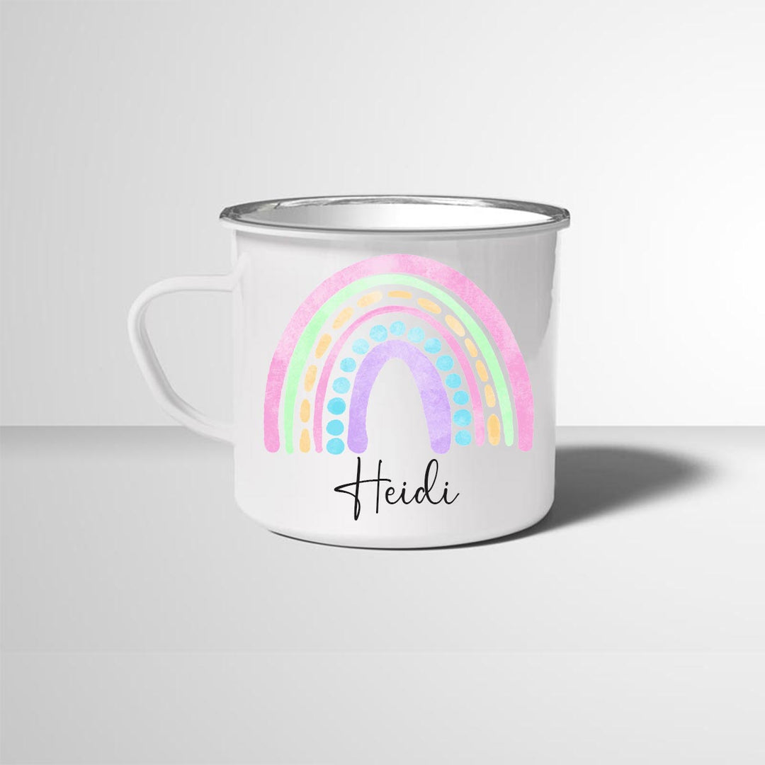Personalisierte Emailletasse Emaillebecher Regenbogen 8 mit Namen persönliches Geschenk Namenstasse - all - yours24
