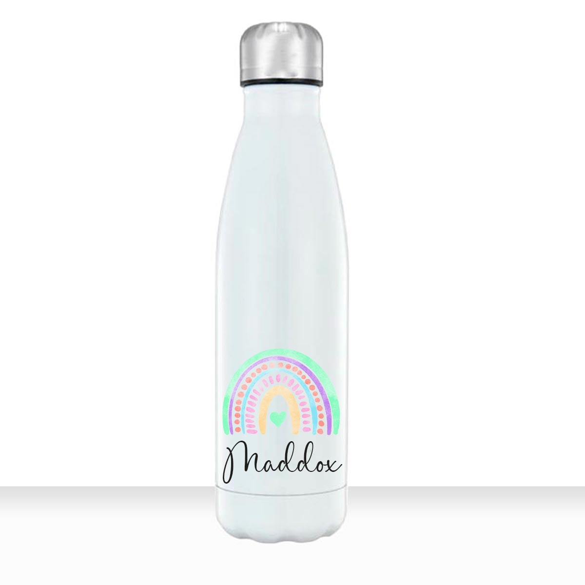 Geschenkidee Edelstahl Trinkflasche 750ml Regenbogen 2 personalisiert mit Namen bedruckt - all-yours24