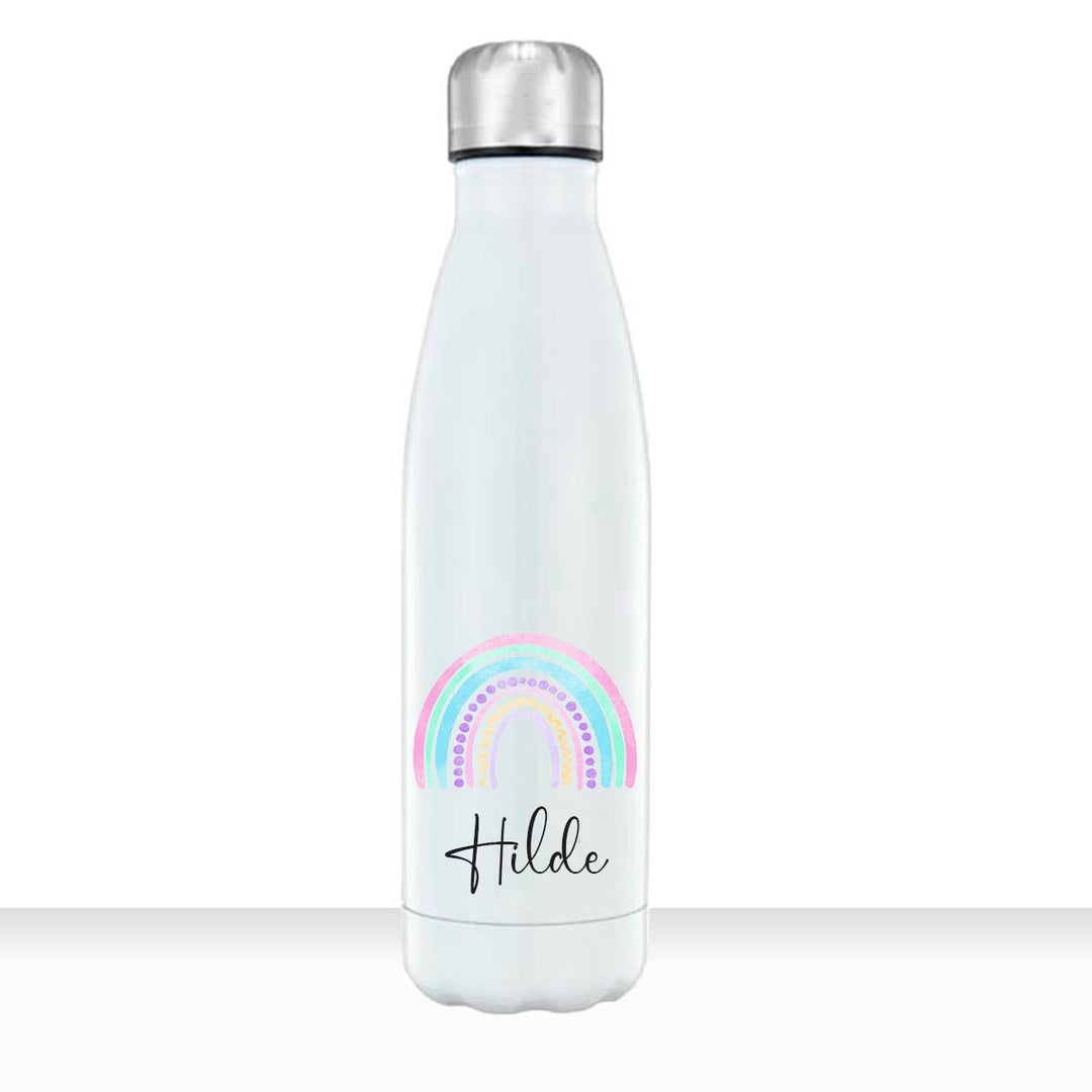 Geschenkidee Edelstahl Trinkflasche 750ml Regenbogen 4 personalisiert mit Namen bedruckt - all-yours24
