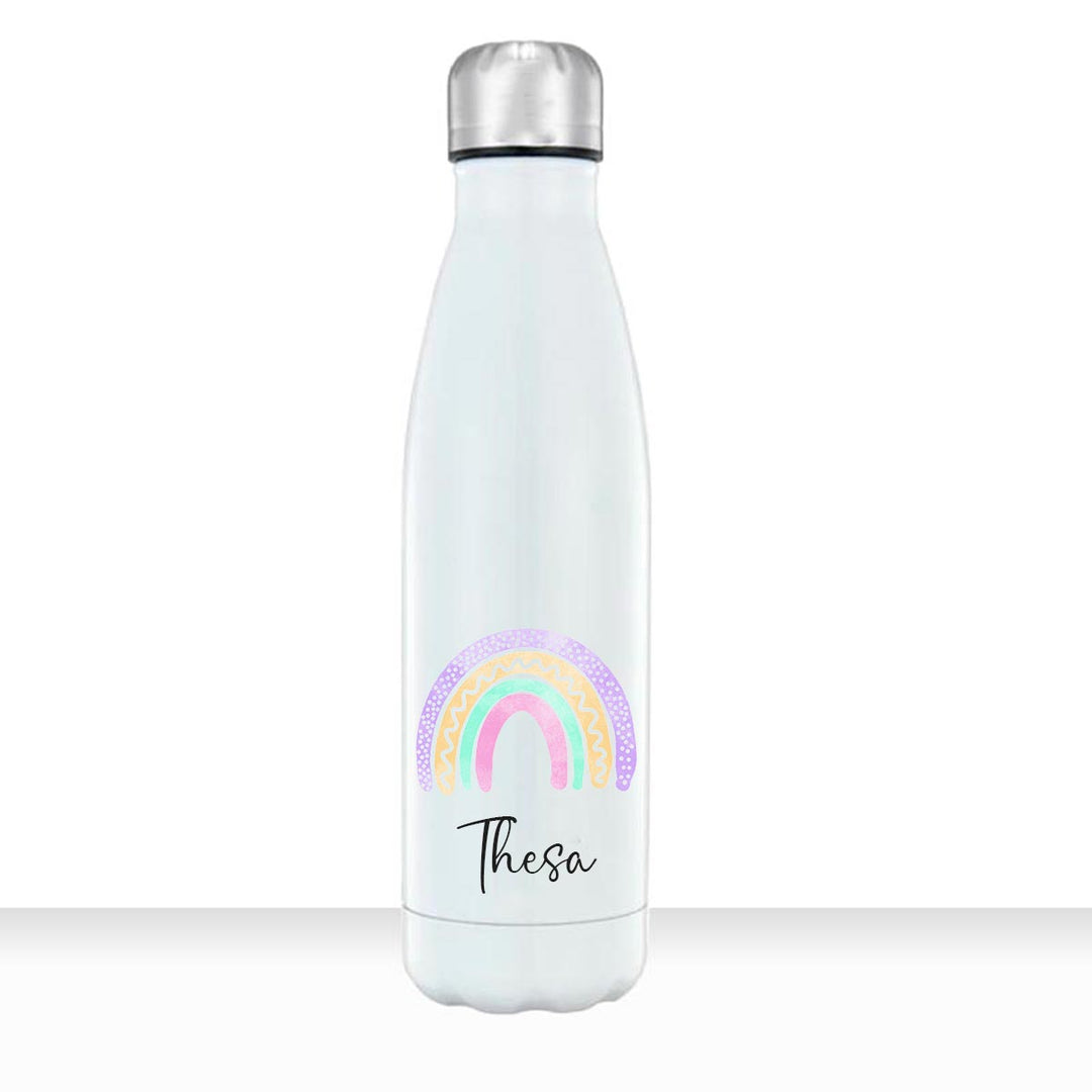 Geschenkidee Edelstahl Trinkflasche 750ml Regenbogen 5 personalisiert mit Namen bedruckt - all-yours24