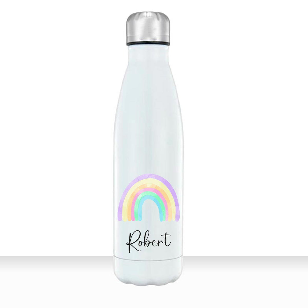 Geschenkidee Edelstahl Trinkflasche 750ml Regenbogen 6 personalisiert mit Namen bedruckt - all-yours24