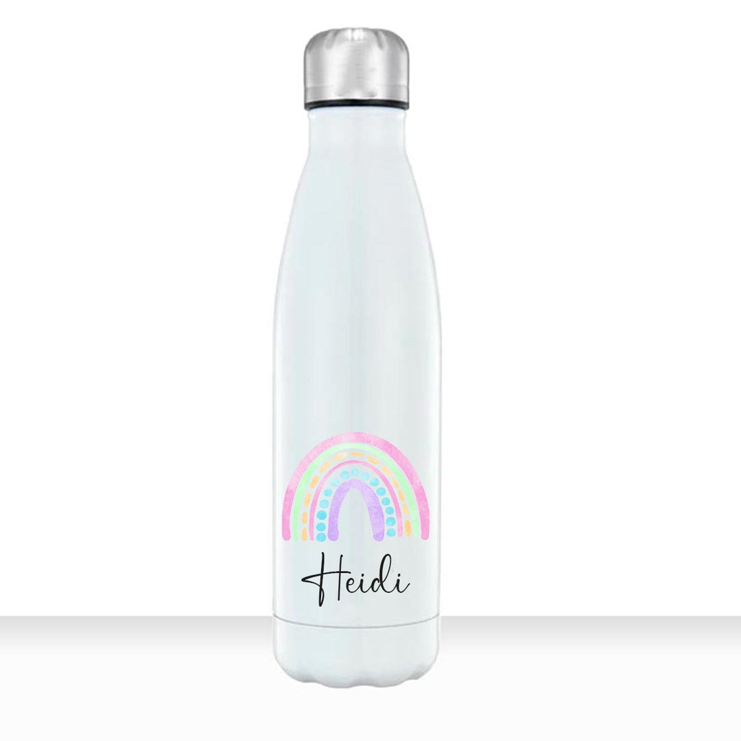 Geschenkidee Edelstahl Trinkflasche 750ml Regenbogen 8 personalisiert mit Namen bedruckt - all-yours24