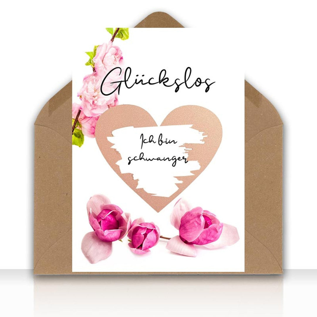 Rubbelkarte Glückslos ICH BIN SCHWANGER Karte Rubbelherz roségold Geschenke Geschenkideen Schwangerschaft Geburt mit Kraftpapier DIN C6 Umschlag - all - yours24