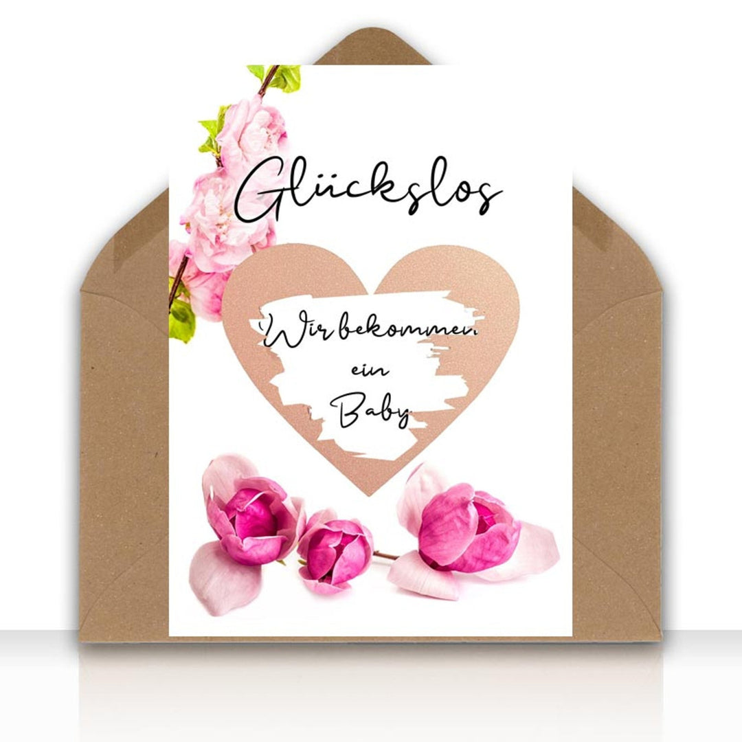 Rubbelkarte Glückslos WIR BEKOMMEN EIN BABY Karte Rubbelherz roségold Geschenke Geschenkideen Geburt Schwangerschaft mit Kraftpapier DIN C6 Umschlag - all - yours24