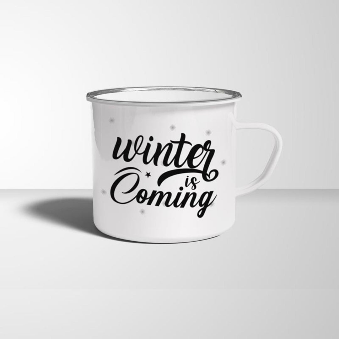 Winter is coming Emaille Becher weiß silberner Rand - all - yours24