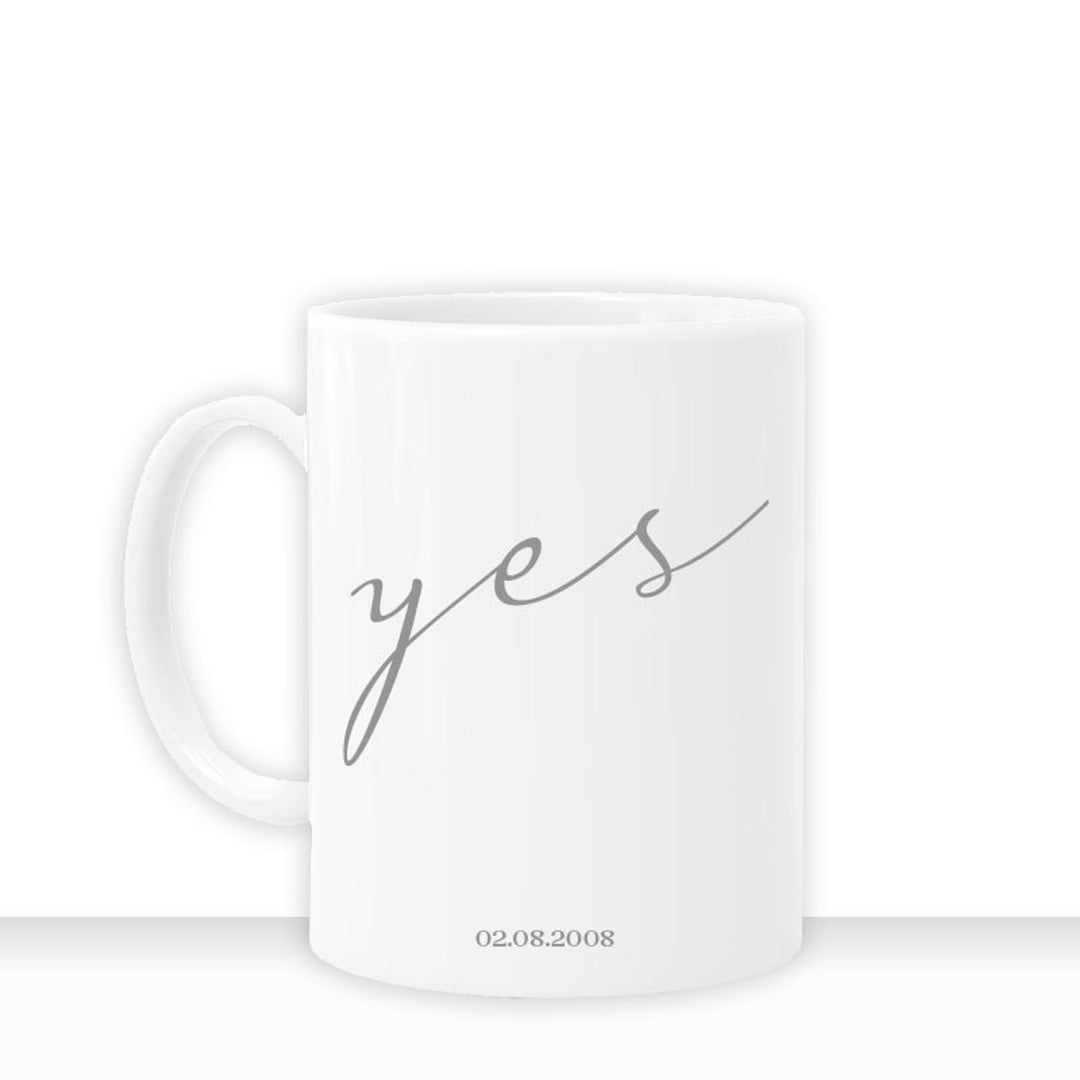 all-yours24 Tasse YES Geschenkideen Tasse mit Spruch Geschenke Kaffee-Tasse personalisiert Datum